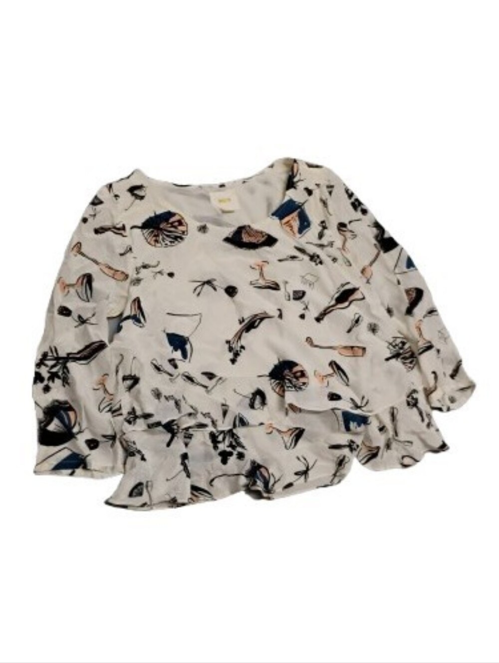 Maeve Anthropologie On the Town Novelty Print Silk Blouse Top Sz 8